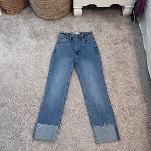 Abercrombie & Fitch Blue Ankle Cropped Jeans with Large Cuffs